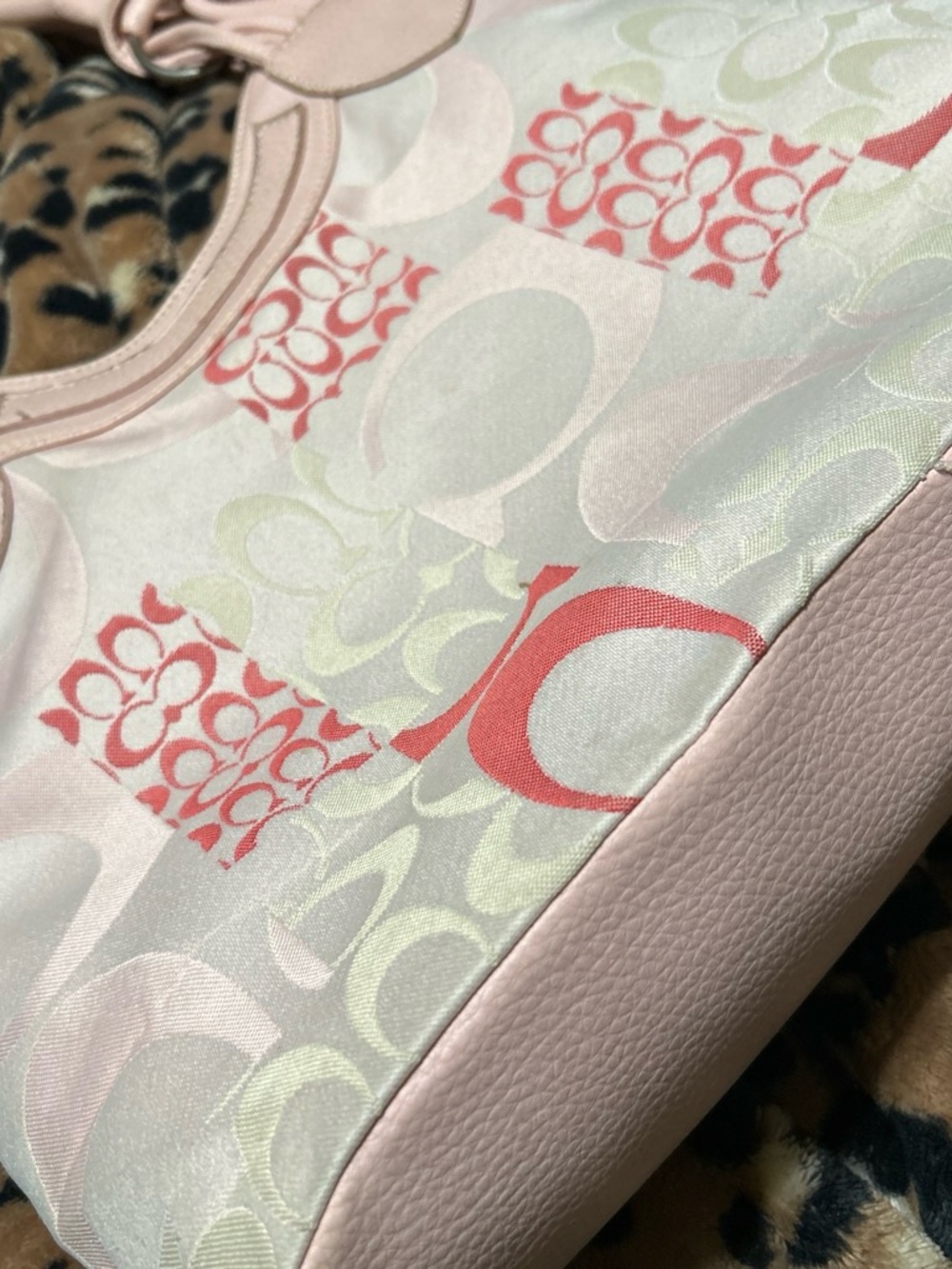 Coach Pink Signature Pattern Tote with Coral Accents